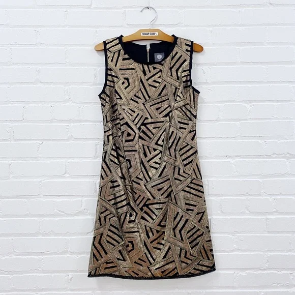 VINCE CAMUTO sequin gold beaded shift dress black - Picture 1 of 3